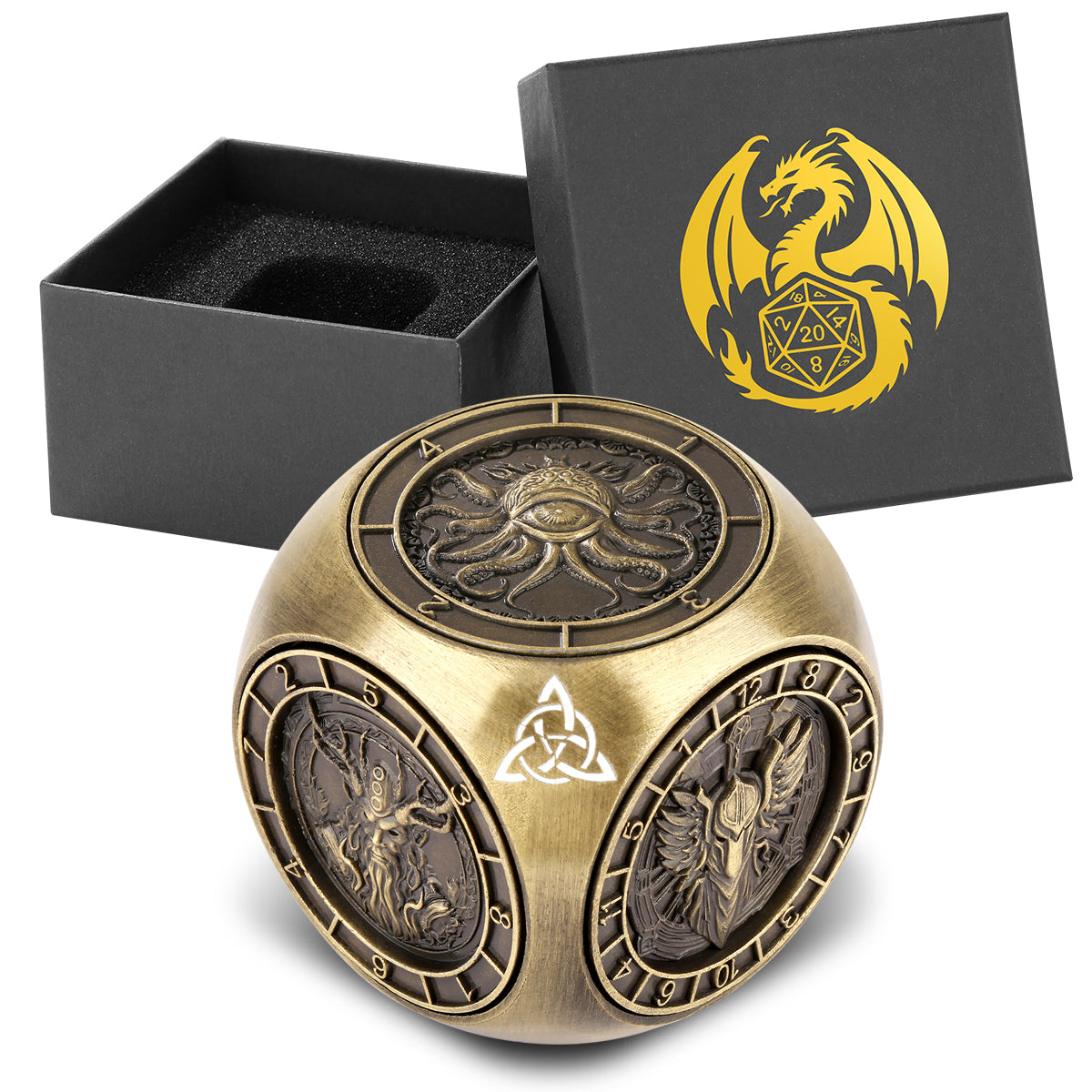 6-pack DND Dice Wheel Gift Box Set, Retro Wheel Metal Polyhedral Board Game Prop, Desktop Role Playing Decoration Collectibles Game Dice Accessories