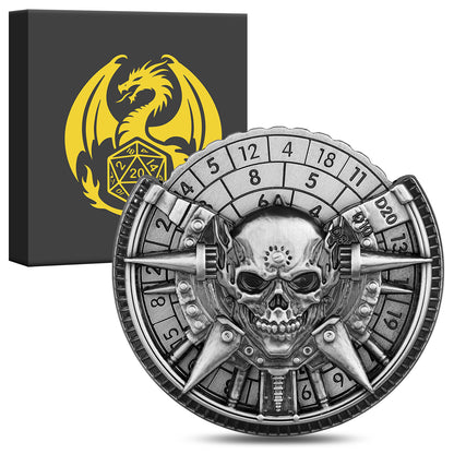 Private Model Skeleton Metal Wheel Dice Gift Box, Board Game Accessories Gothic Style D20, D10 Dice RPG Role-playing Game Dice Fingertip Retro Compass Desktop Role-playing Game Chip Gift