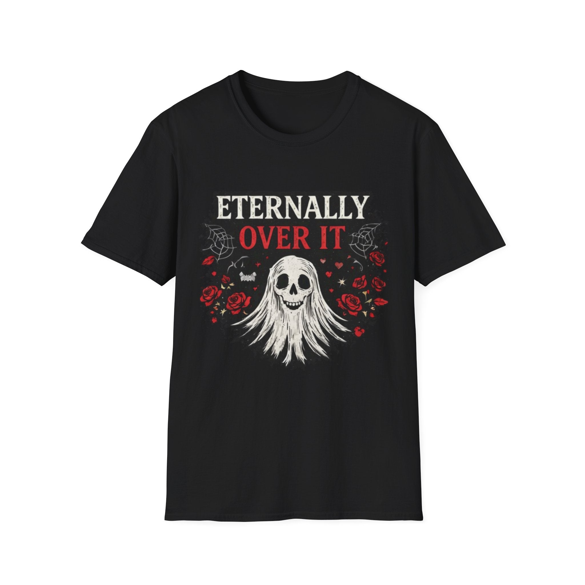 Eternally Over It T-Shirt — Goth Ghost Graphic Tee with Roses