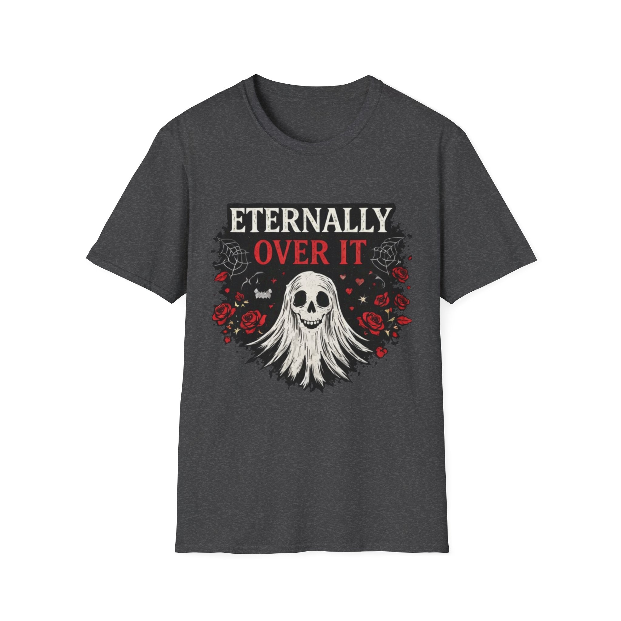 Eternally Over It T-Shirt — Goth Ghost Graphic Tee with Roses