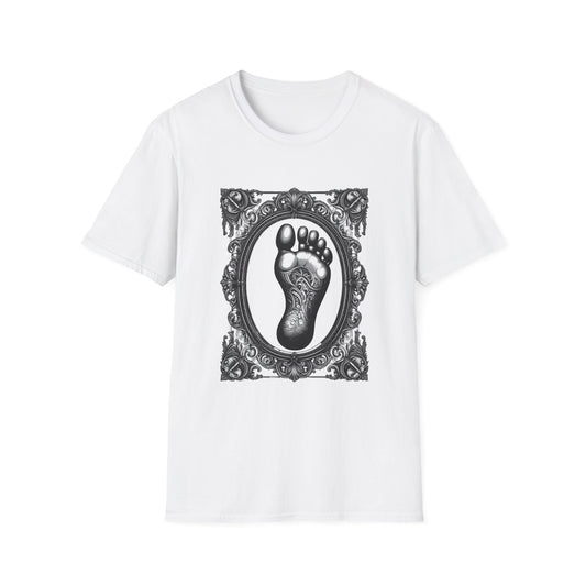 Bigfoot Footprint Frame T-Shirt — Vintage Ornamental Barefoot Graphic Tee
