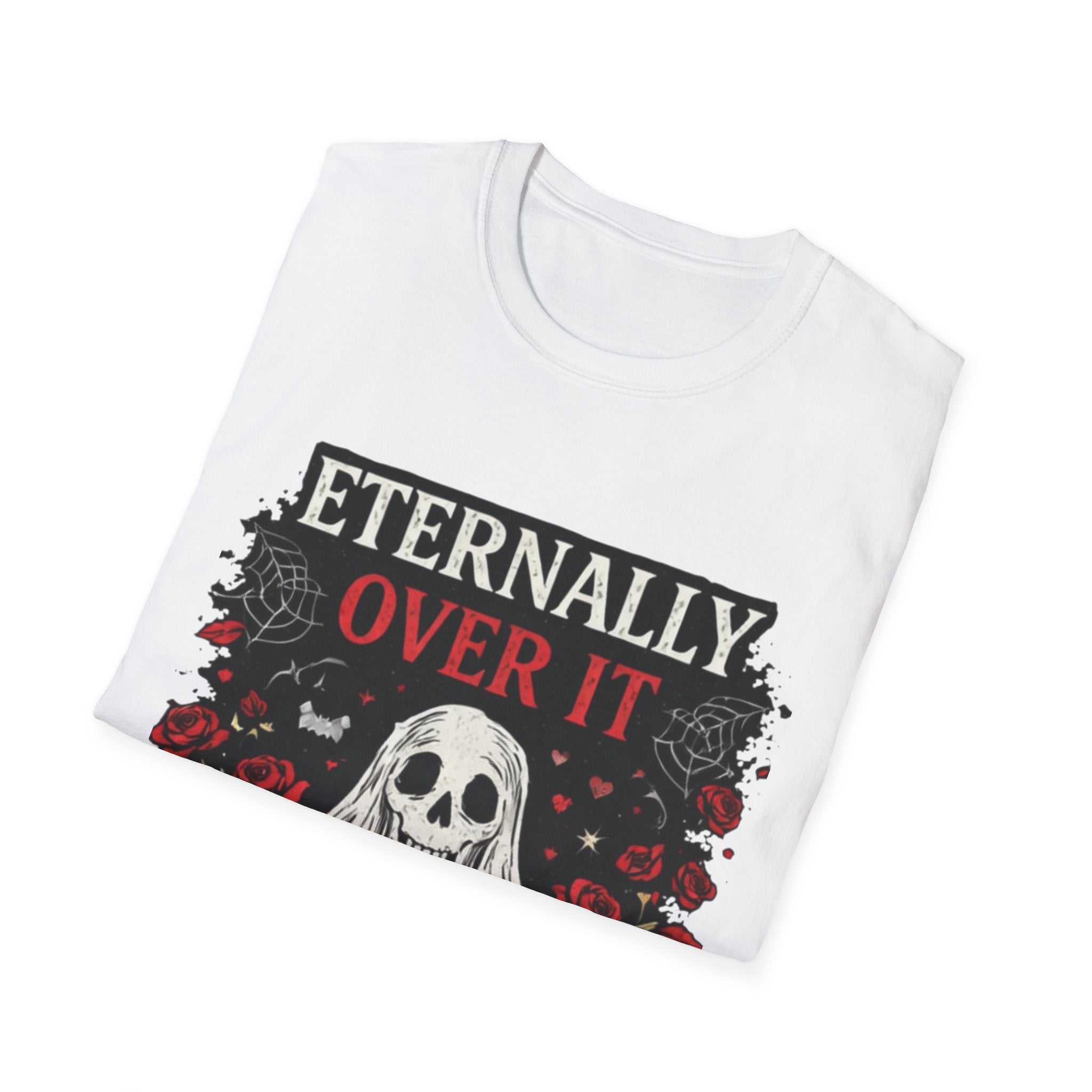 Eternally Over It T-Shirt — Goth Ghost Graphic Tee with Roses