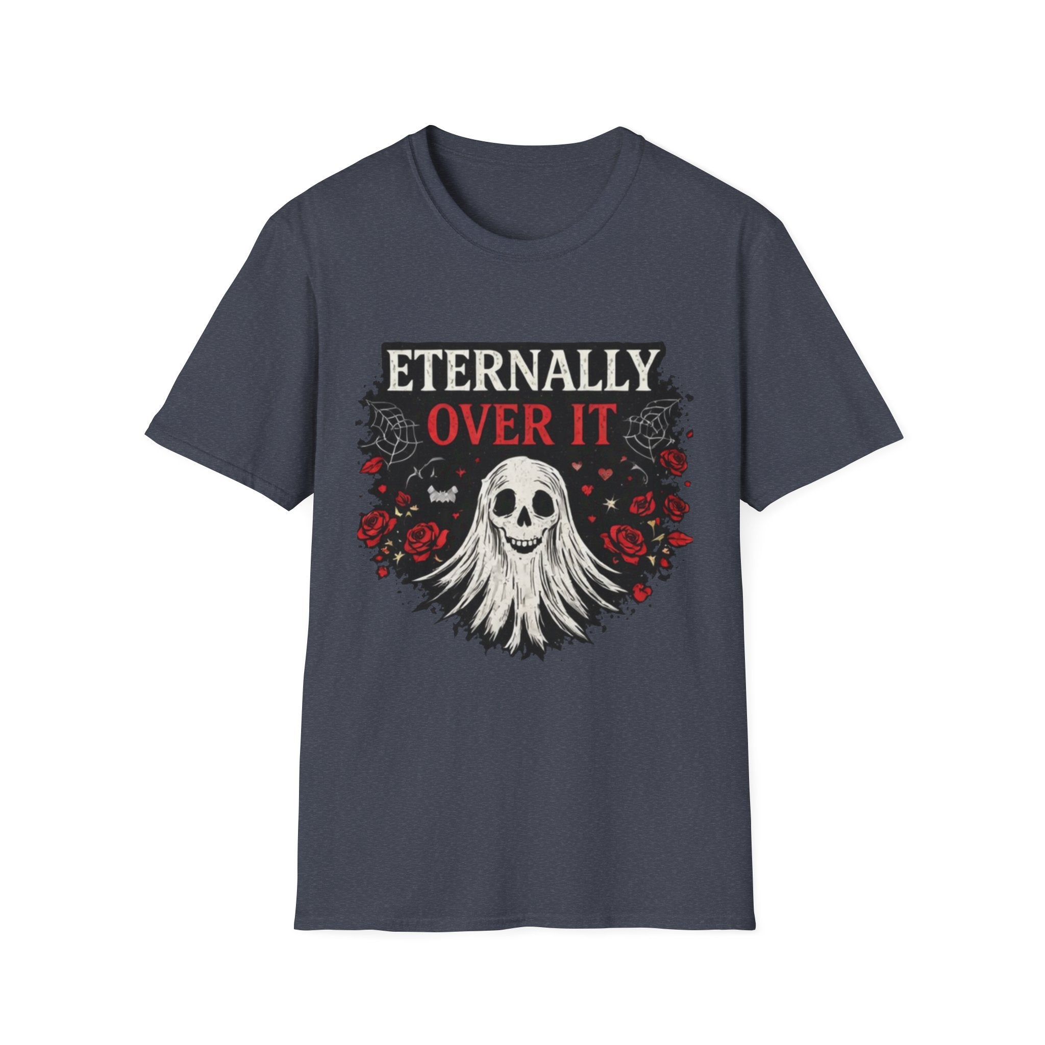 Eternally Over It T-Shirt — Goth Ghost Graphic Tee with Roses