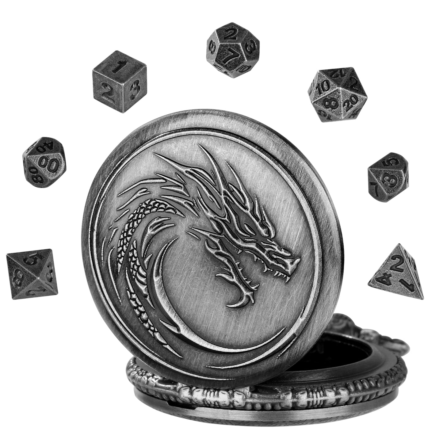 Retro Alloy Curved Faucet Pocket Watch Dice Set DND Game Specific 7-piece Set Made Of Old Craftsmanship Dice Storage Box, Portable Game Accessories, Essential For Board Game Accessories