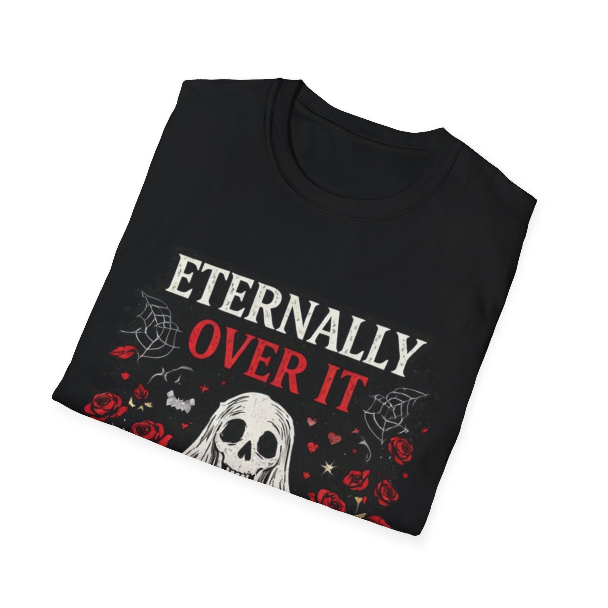 Eternally Over It T-Shirt — Goth Ghost Graphic Tee with Roses