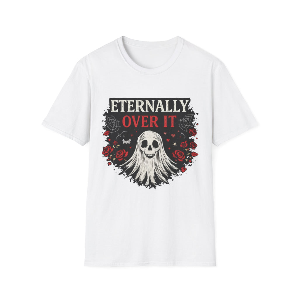 Eternally Over It T-Shirt — Goth Ghost Graphic Tee with Roses