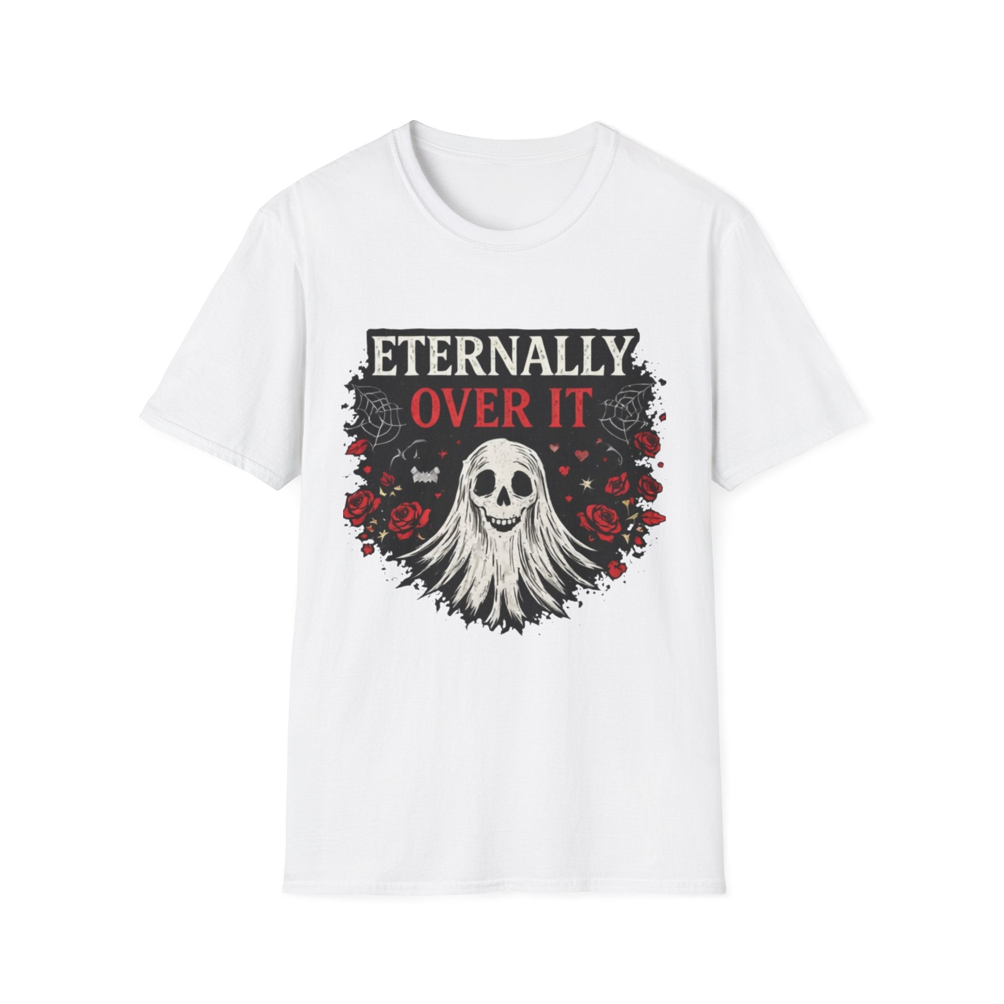 Eternally Over It T-Shirt — Goth Ghost Graphic Tee with Roses