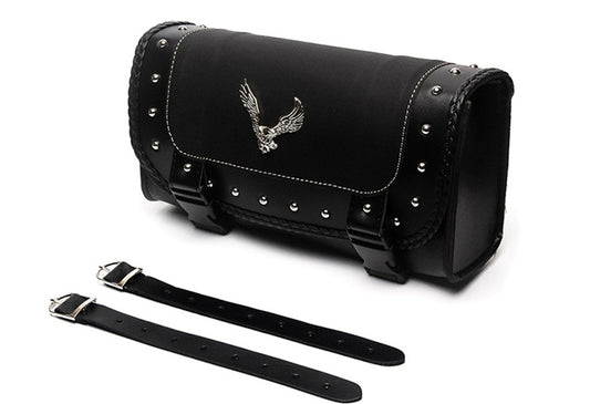 Eagle Emblem PU Leather Saddle Bag Motorcycle Side Storage Tool Pouch Sissy Bar