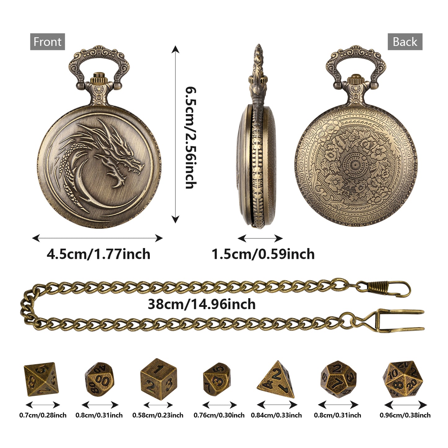 Retro Alloy Curved Faucet Pocket Watch Dice Set DND Game Specific 7-piece Set Made Of Old Craftsmanship Dice Storage Box, Portable Game Accessories, Essential For Board Game Accessories
