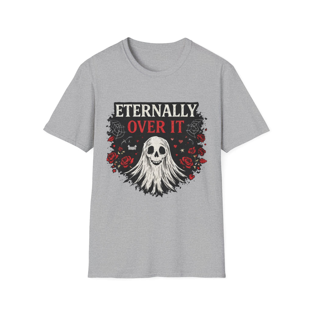 Eternally Over It T-Shirt — Goth Ghost Graphic Tee with Roses