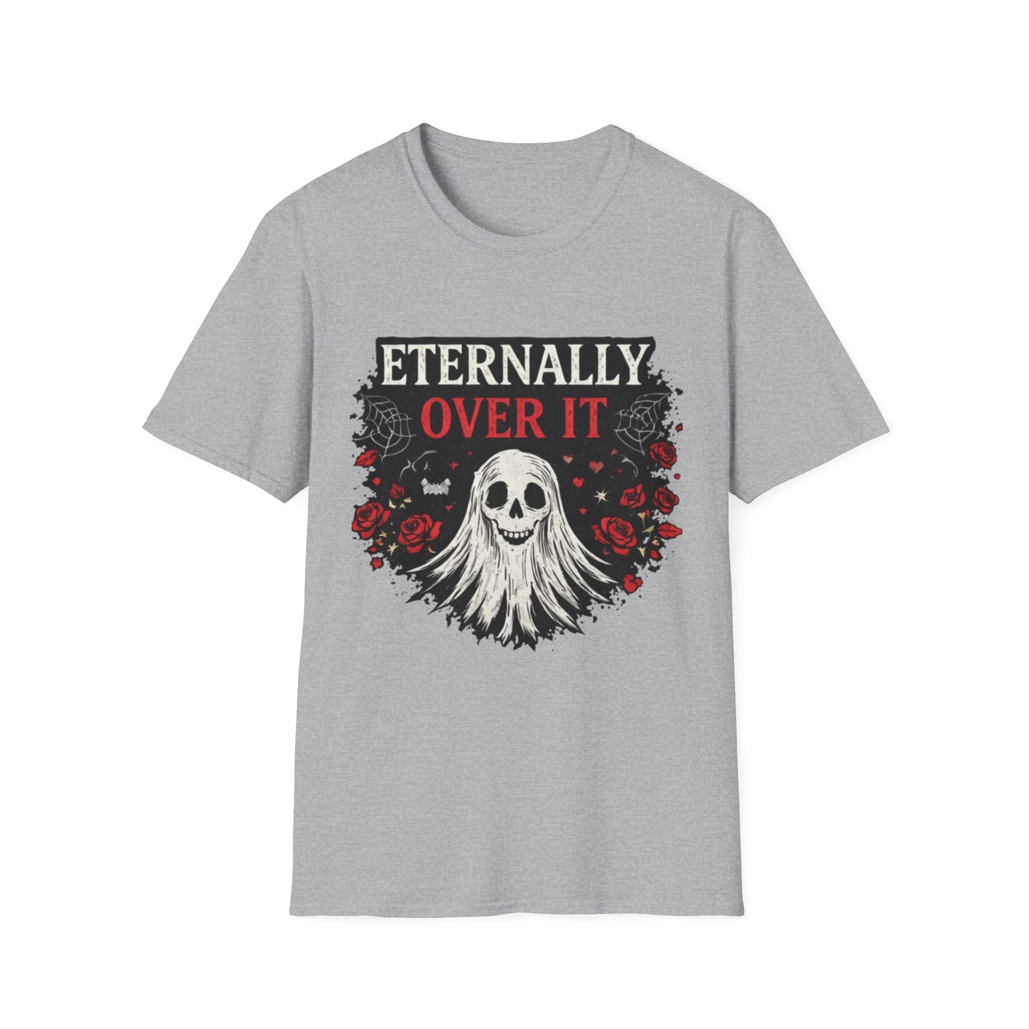 Eternally Over It T-Shirt — Goth Ghost Graphic Tee with Roses