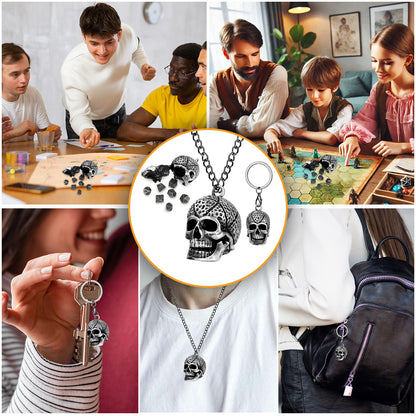 Skull Cage Pendant Necklace, Small Portable Metal Keychain, Mini 7-Piece Polyhedral Metal D&D Dice Set, Suitable For Parent Games, Toy Accessories, Gifts, Multiplayer Role Playing Board Games