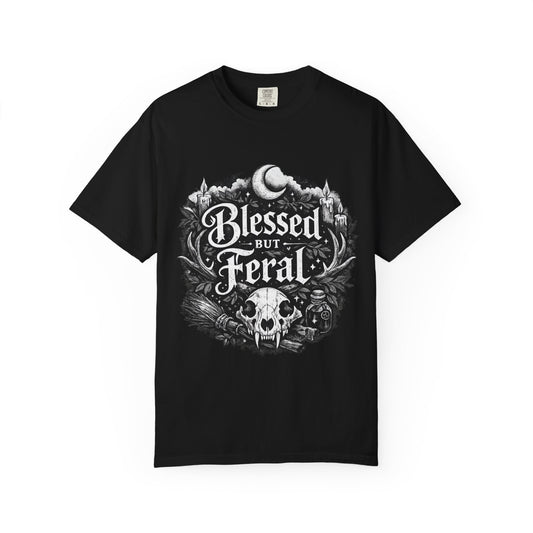 Blessed but Feral T-Shirt — Moon & Skull Gothic Graphic Tee