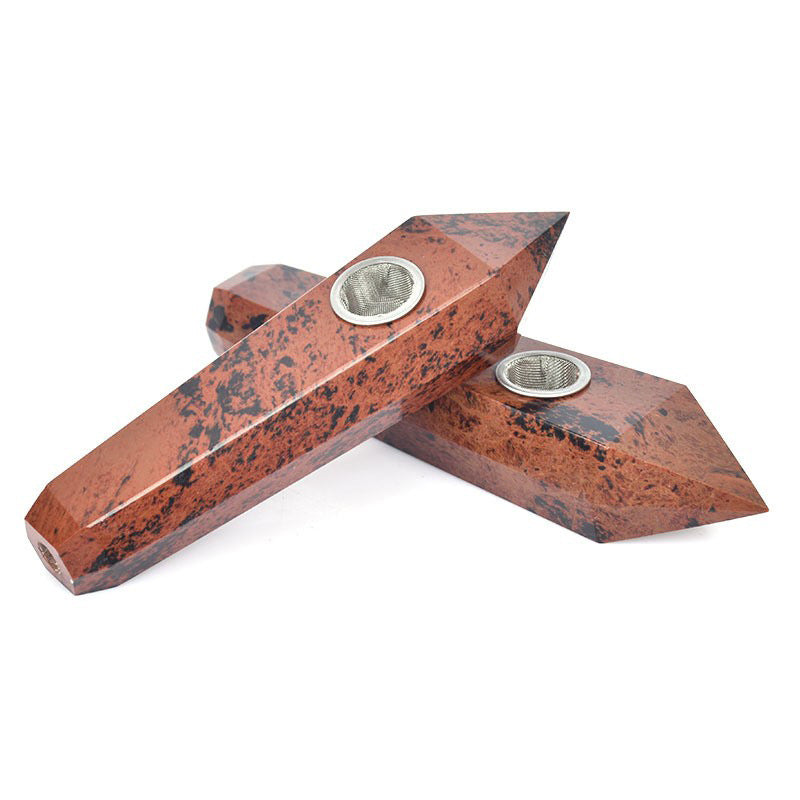 Natural Raw Stone Polished Obsidian Crystal Smoking Pipe Six-sided Single Tip Smoking Pipe
