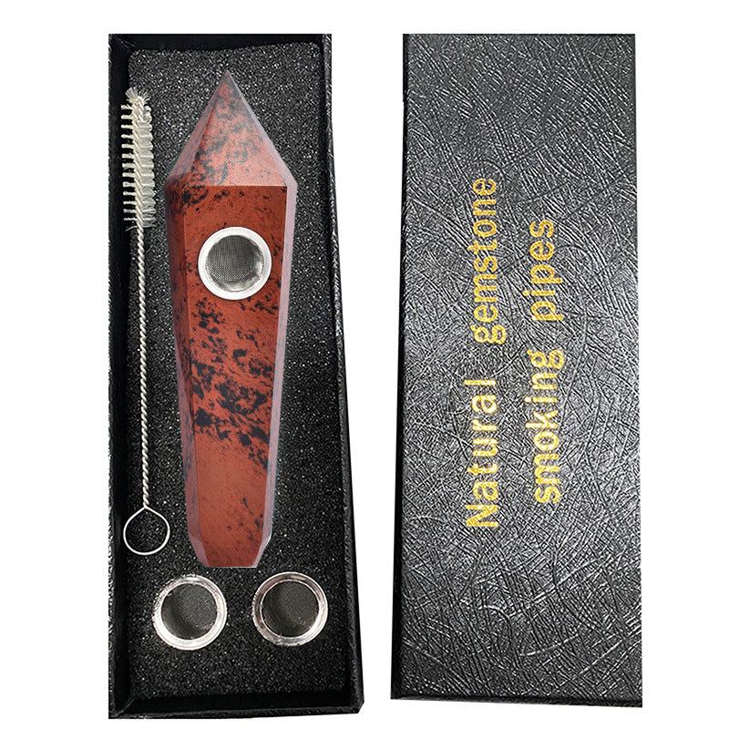 Natural Raw Stone Polished Obsidian Crystal Smoking Pipe Six-sided Single Tip Smoking Pipe