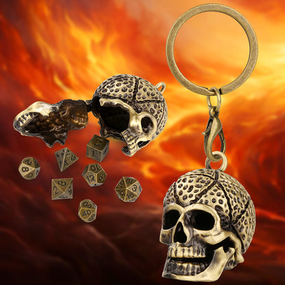 Skull Cage Pendant Necklace, Small Portable Metal Keychain, Mini 7-Piece Polyhedral Metal D&D Dice Set, Suitable For Parent Games, Toy Accessories, Gifts, Multiplayer Role Playing Board Games