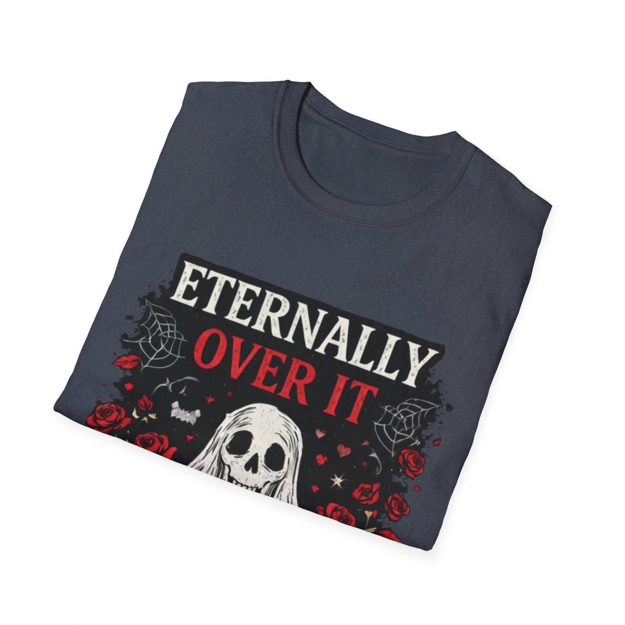 Eternally Over It T-Shirt — Goth Ghost Graphic Tee with Roses
