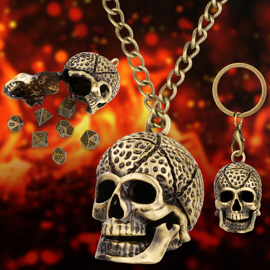 Skull Cage Pendant Necklace, Small Portable Metal Keychain, Mini 7-Piece Polyhedral Metal D&D Dice Set, Suitable For Parent Games, Toy Accessories, Gifts, Multiplayer Role Playing Board Games