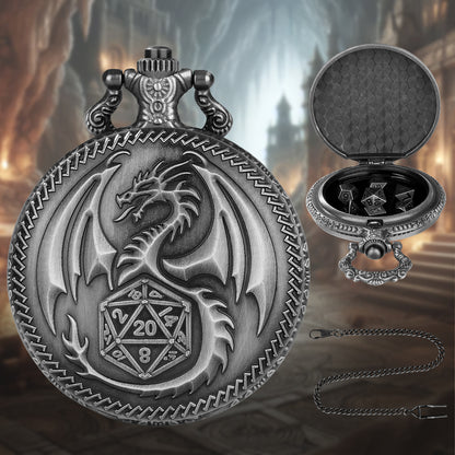 Creative Thick Chain Pocket Watch Set, Equipped With 7 Mini DND Game Polyhedral Metal Dice Tabletop Role-playing Game Dice, Enhancing RPG Gaming Experience And Providing Players With Unique Gifts