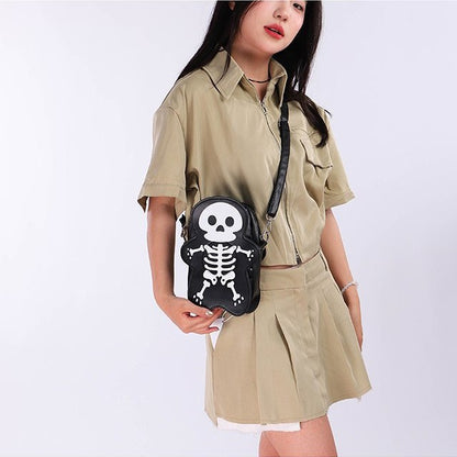 Halloween Skull Shoulder Bag Y2K Fashion Funny Cute Messenger Crossbody Bags Women Small Phone Bag