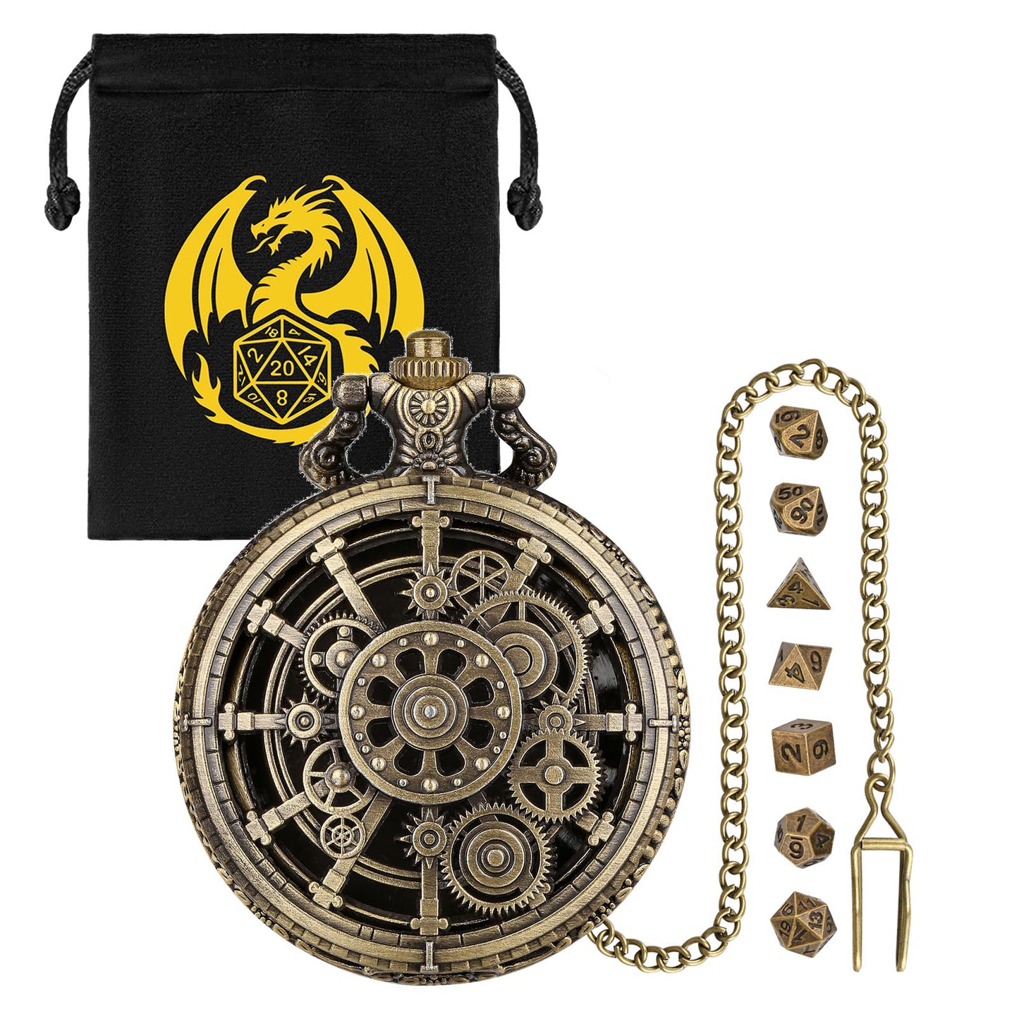 Steampunk Punk Gear Dice Set - Antique Metal Finish With Intricate Gear Details, Premium Zinc Alloy DND Dice For Tabletop RPG & Board Games, Collectible Punk-Themed Gaming Accessory