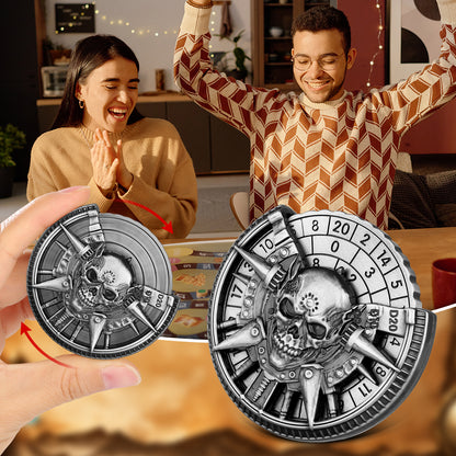 Private Model Skeleton Metal Wheel Dice Gift Box, Board Game Accessories Gothic Style D20, D10 Dice RPG Role-playing Game Dice Fingertip Retro Compass Desktop Role-playing Game Chip Gift