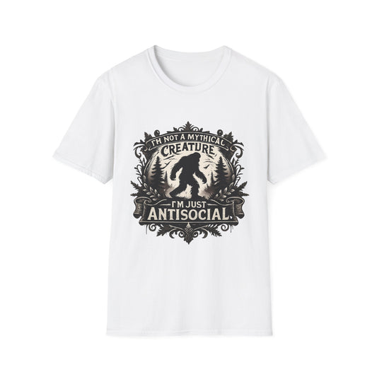 Antisocial Sasquatch T-Shirt — "I'm Not a Mythical Creature, I'm Just Antisocial" Graphic Tee
