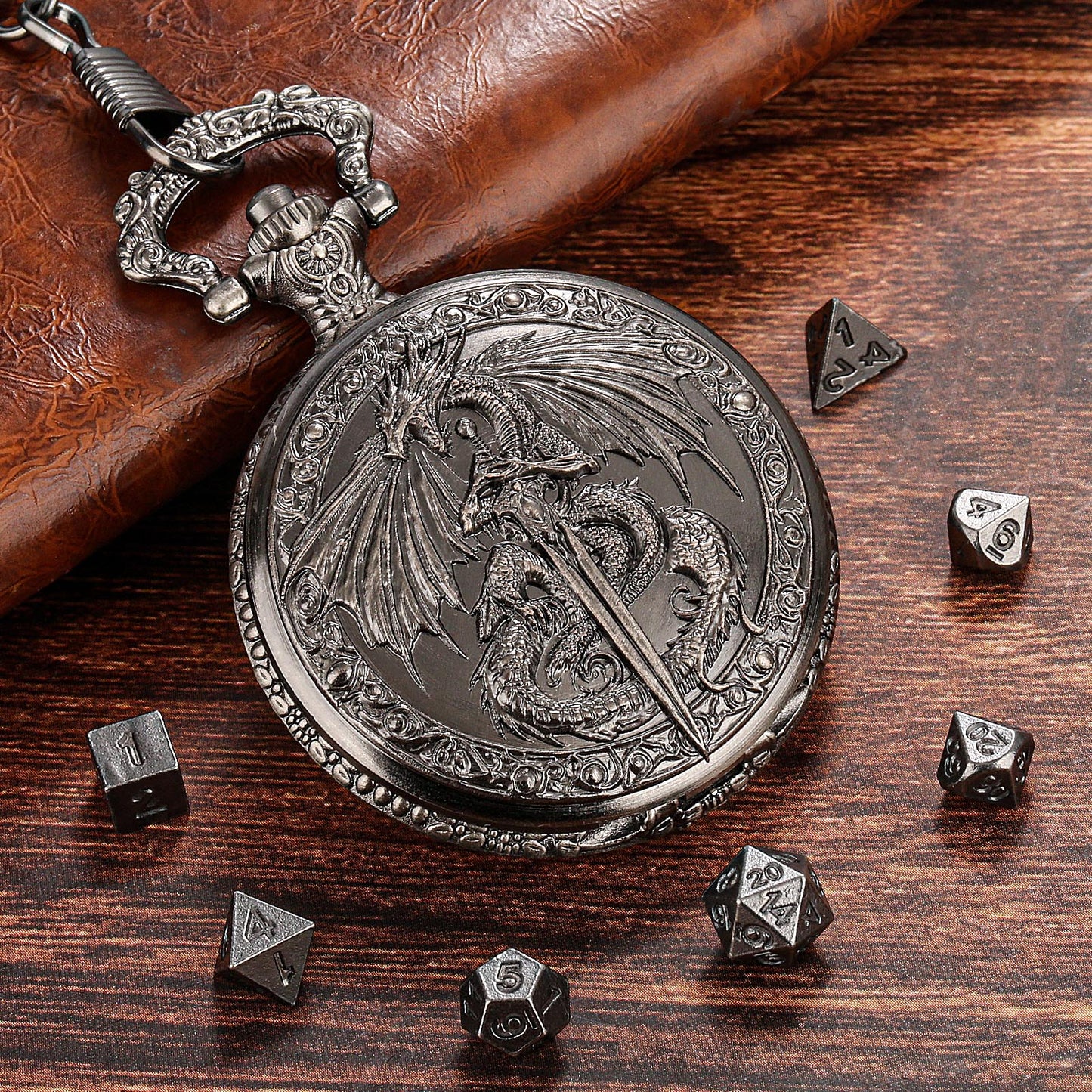 DND Style Dice Keeper.  Always manage to keep your dice on you with this handy pocket watch style dice case. Roll for initiative at any party with these micro dice.