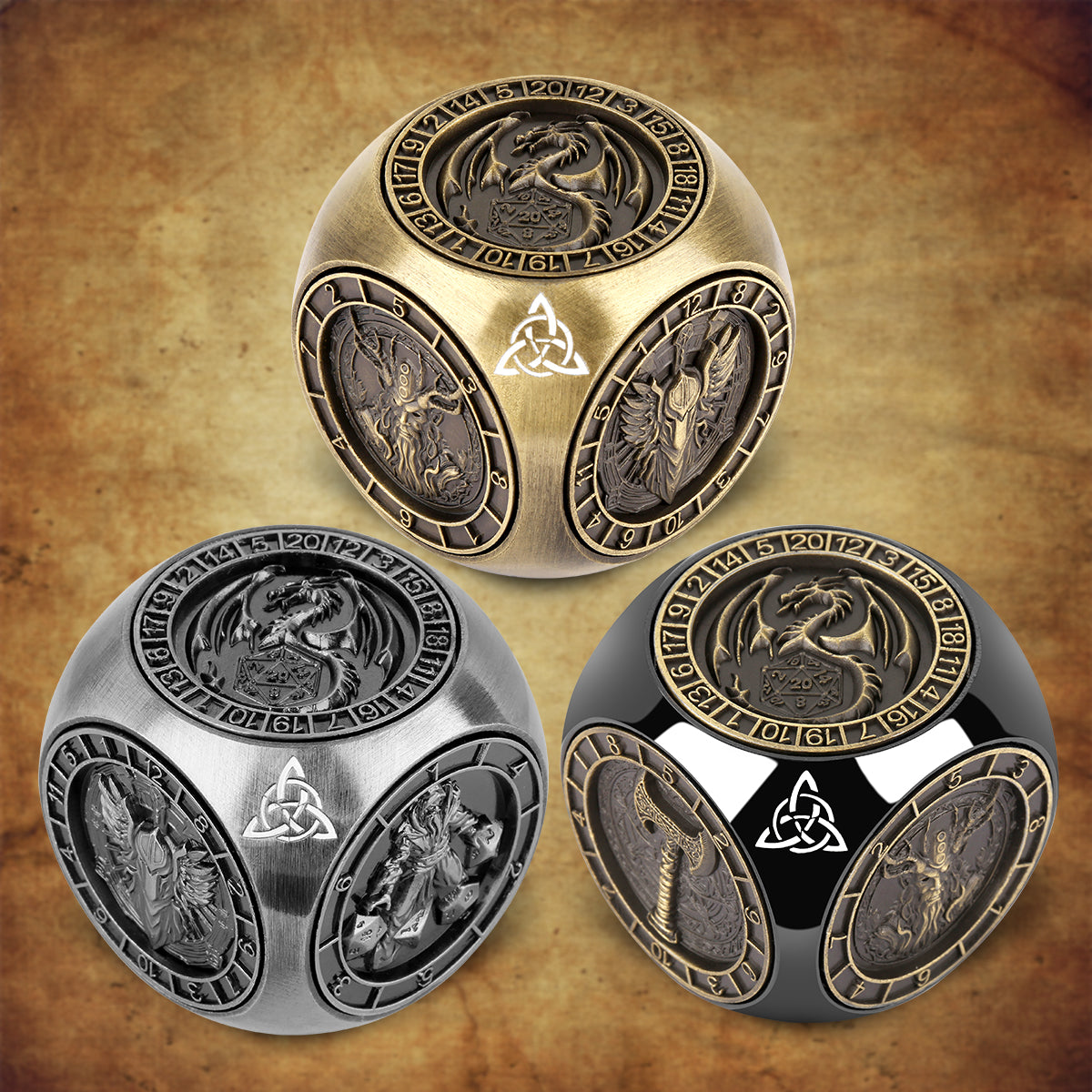 6-pack DND Dice Wheel Gift Box Set, Retro Wheel Metal Polyhedral Board Game Prop, Desktop Role Playing Decoration Collectibles Game Dice Accessories