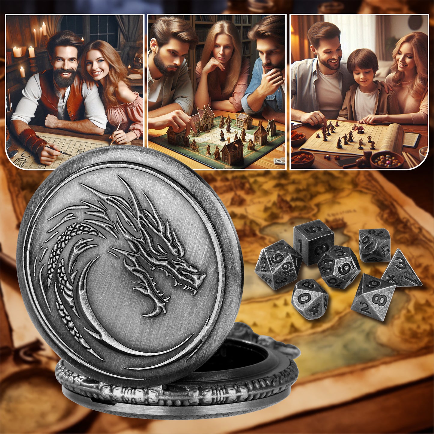 Retro Alloy Curved Faucet Pocket Watch Dice Set DND Game Specific 7-piece Set Made Of Old Craftsmanship Dice Storage Box, Portable Game Accessories, Essential For Board Game Accessories