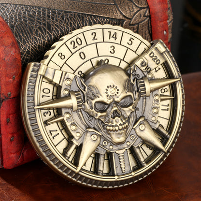 Private Model Skeleton Metal Wheel Dice Gift Box, Board Game Accessories Gothic Style D20, D10 Dice RPG Role-playing Game Dice Fingertip Retro Compass Desktop Role-playing Game Chip Gift