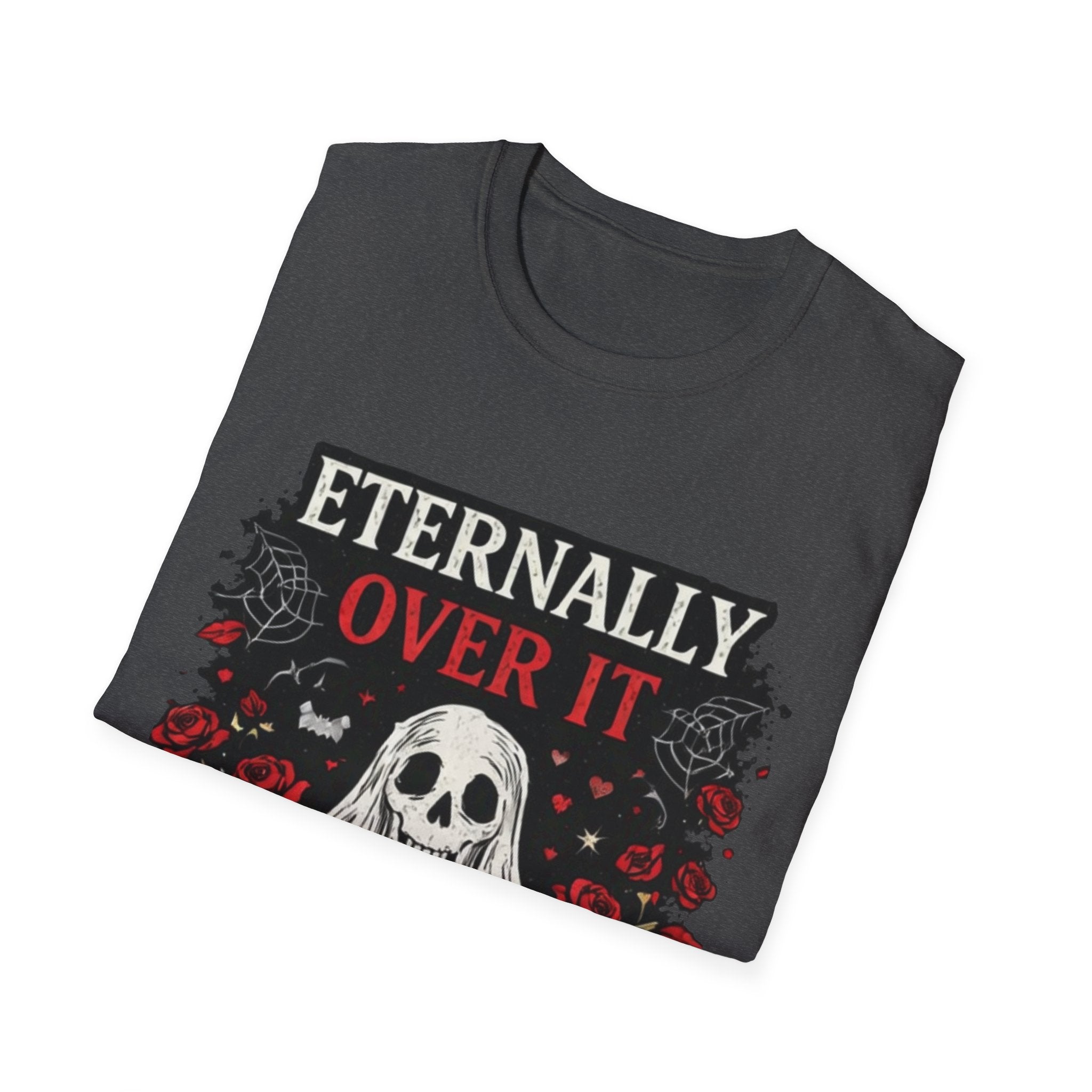 Eternally Over It T-Shirt — Goth Ghost Graphic Tee with Roses