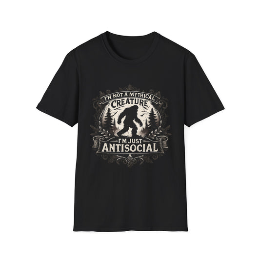 Antisocial Sasquatch T-Shirt — "I'm Not a Mythical Creature, I'm Just Antisocial" Graphic Tee