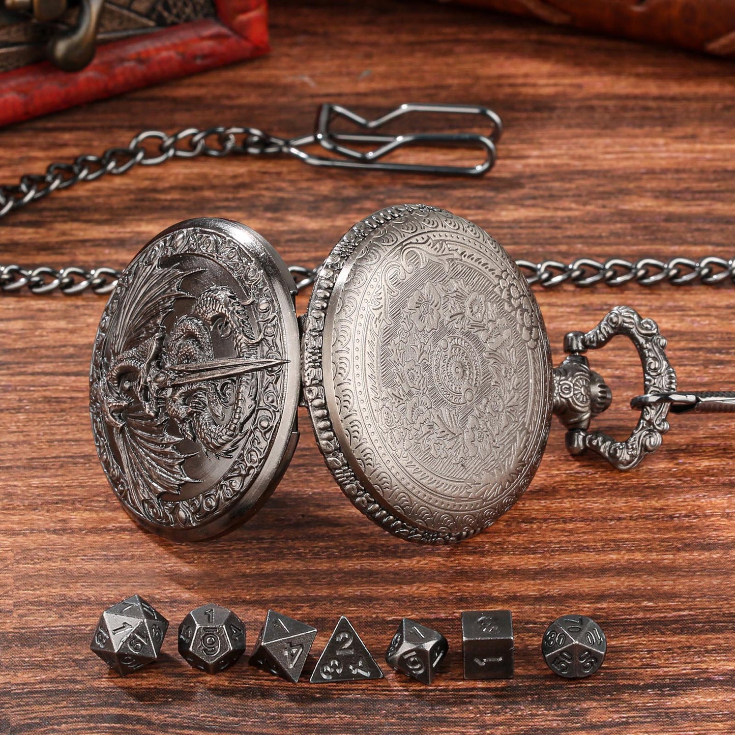 DND Style Dice Keeper.  Always manage to keep your dice on you with this handy pocket watch style dice case. Roll for initiative at any party with these micro dice.