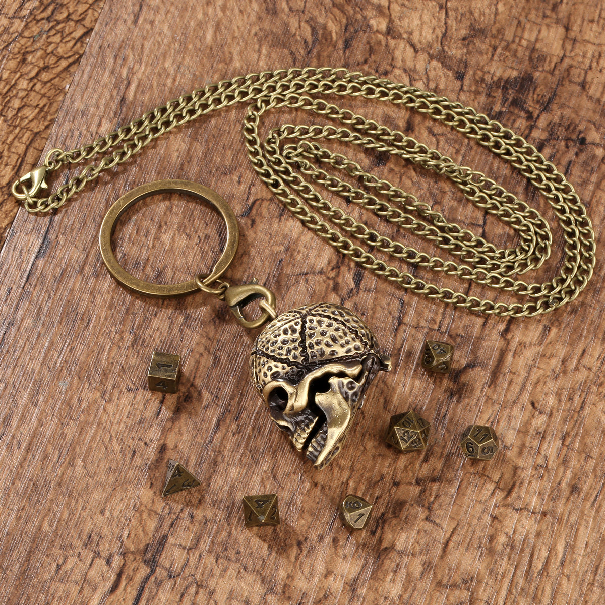 Skull Cage Pendant Necklace, Small Portable Metal Keychain, Mini 7-Piece Polyhedral Metal D&D Dice Set, Suitable For Parent Games, Toy Accessories, Gifts, Multiplayer Role Playing Board Games