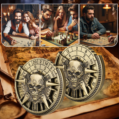 Private Model Skeleton Metal Wheel Dice Gift Box, Board Game Accessories Gothic Style D20, D10 Dice RPG Role-playing Game Dice Fingertip Retro Compass Desktop Role-playing Game Chip Gift