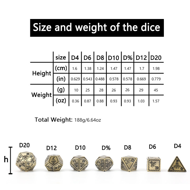 Metal DND Dice Polyhedron RPG 7 Items