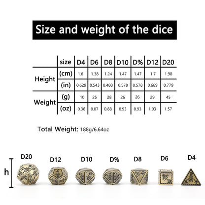 Metal DND Dice Polyhedron RPG 7 Items