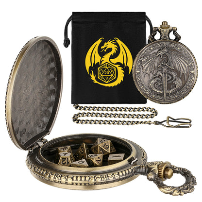 DND Style Dice Keeper.  Always manage to keep your dice on you with this handy pocket watch style dice case. Roll for initiative at any party with these micro dice.