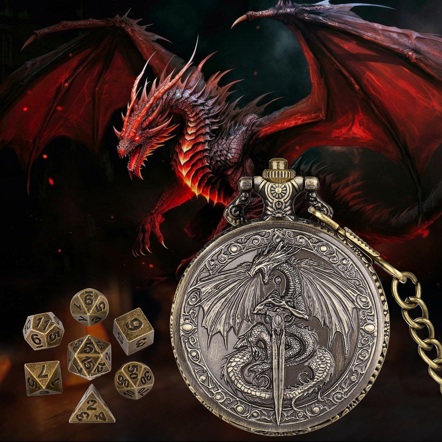DND Style Dice Keeper.  Always manage to keep your dice on you with this handy pocket watch style dice case. Roll for initiative at any party with these micro dice.