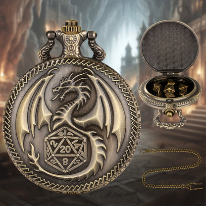 Creative Thick Chain Pocket Watch Set, Equipped With 7 Mini DND Game Polyhedral Metal Dice Tabletop Role-playing Game Dice, Enhancing RPG Gaming Experience And Providing Players With Unique Gifts