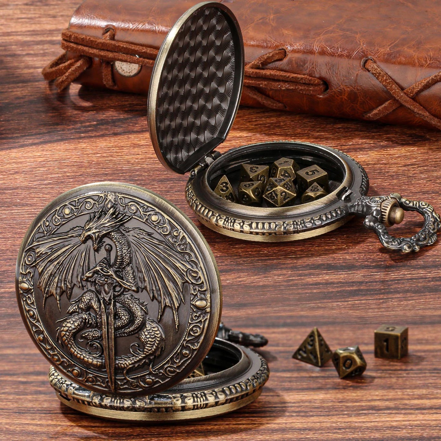 DND Style Dice Keeper.  Always manage to keep your dice on you with this handy pocket watch style dice case. Roll for initiative at any party with these micro dice.